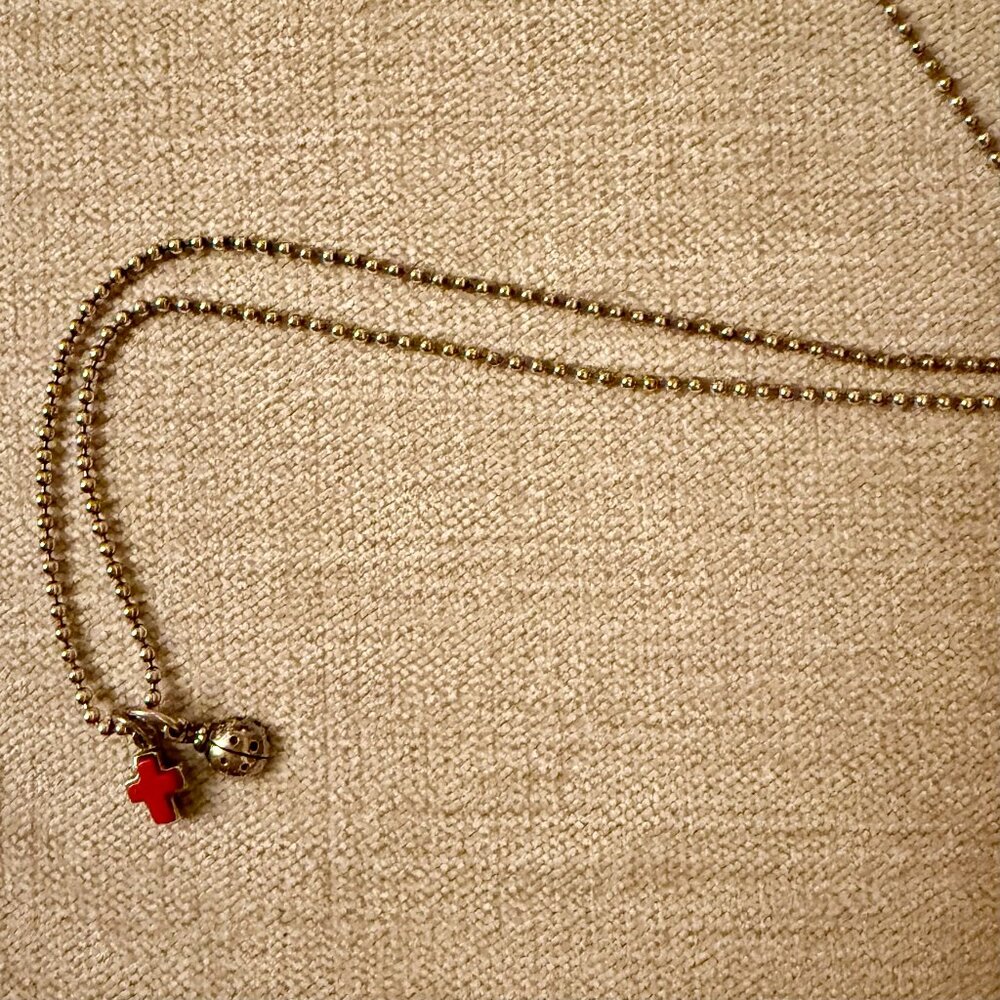 Sterling Silver Ball Chain Dual Charm Necklace Made in Italy